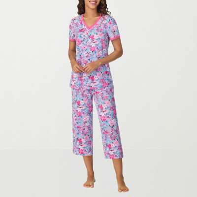Cuddl Duds Womens V-Neck Short Sleeve 2-pc. Pajama Sets