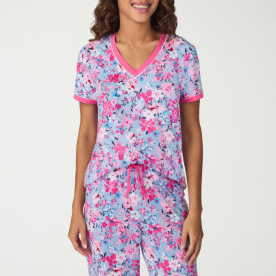 Cuddl Duds Womens V-Neck Short Sleeve 2-pc. Pant Pajama Set