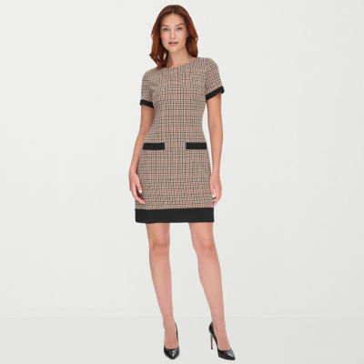 Marc New York Womens Short Sleeve Plaid Sheath Dress