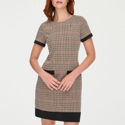 Marc New York Womens Short Sleeve Plaid Sheath Dress