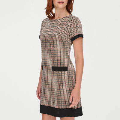 Marc New York Womens Short Sleeve Plaid Sheath Dress