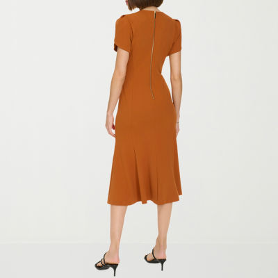 Marc New York Womens Short Sleeve Midi Fit + Flare Dress