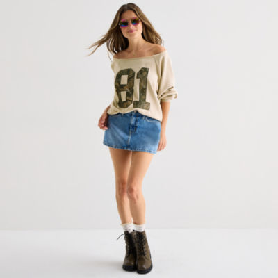 Arizona Womens Juniors Boat Neck Long Sleeve Sweatshirt