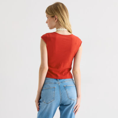 Arizona Womens Juniors Scoop Neck Short Sleeve T-Shirt