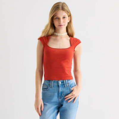 Arizona Womens Juniors Scoop Neck Short Sleeve T-Shirt