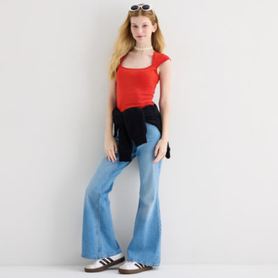 Arizona Womens Juniors Scoop Neck Short Sleeve T-Shirt