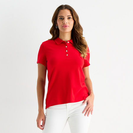 St. John's Bay Womens Short Sleeve Polo Shirt In Red