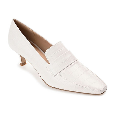 Journee Collection Celina Womens Square Closed Toe Kitten Heel Pumps In White