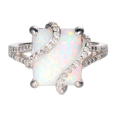 Lab-Created Opal & Lab-Created White Sapphire Sterling Silver Ring