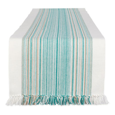 Design Imports Striped Fringe Ribbed Table Runner