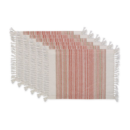 Design Imports Striped Fringed 6-pc. Placemats, One Size, Orange