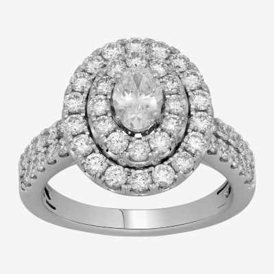 Signature By Modern Bride (H-I / Si2) Womens 2 CT. T.W. Lab Grown White Diamond 10K White Gold Oval Side Stone Halo Engagement Ring