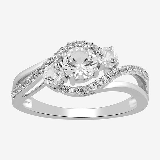 Limited Time Special! Womens Lab Created White Sapphire Sterling Silver 3-Stone Bypass  Cocktail Ring