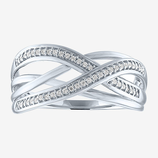 Limited Time Special! 1/10 CT. T.W. Genuine Diamond Sterling Silver Crossover Band