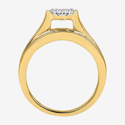 Womens 1 CT. T.W. Natural White Diamond 14K Gold Round Side Stone Halo Bridal Set