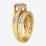 Womens 1 CT. T.W. Genuine White Diamond 14K Gold Round Side Stone Halo Bridal Set