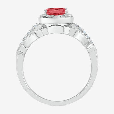 Modern Bride Gemstone Womens Lab Created Red Ruby 14K White Gold Cushion Bridal Set