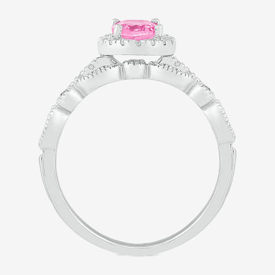 Modern Bride Gemstone Womens Lab Created Pink Sapphire 14K White Gold Oval Bridal Set