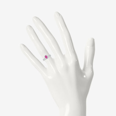 Modern Bride Gemstone Womens Lab Created Pink Sapphire 14K White Gold Oval Bridal Set