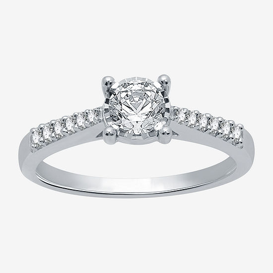 Womens 1/2 CT. T.W. Genuine White Diamond 10K White Gold Round Side Stone Engagement Ring