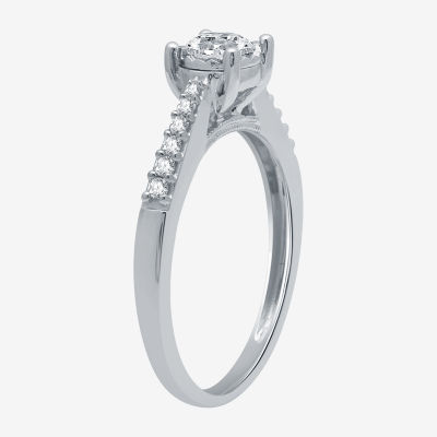Womens 1/2 CT. T.W. Natural White Diamond 10K White Gold Round Side Stone Engagement Ring