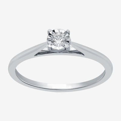 Womens Diamond Accent Natural White Diamond Sterling Silver Round Solitaire Engagement Ring
