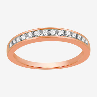 Classic Collection Womens 3MM 1/4 CT. T.W. Natural White Diamond 10K Rose Gold Wedding Band