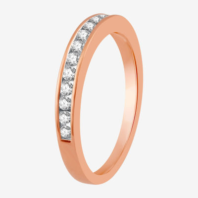 Classic Collection Womens 3MM 1/4 CT. T.W. Natural White Diamond 10K Rose Gold Wedding Band