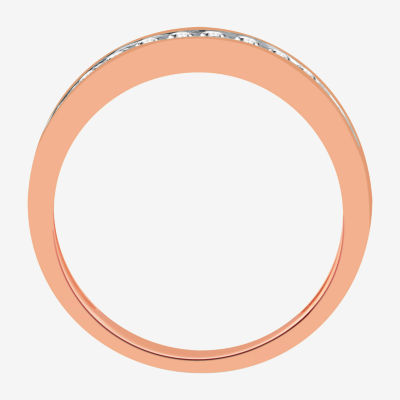 Classic Collection Womens 3MM 1/4 CT. T.W. Natural White Diamond 10K Rose Gold Wedding Band