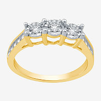 Love Lives Forever Womens 1/2 CT. T.W. Natural White Diamond 10K Gold Round Side Stone 3-Stone Engagement Ring, 7, Nocolor