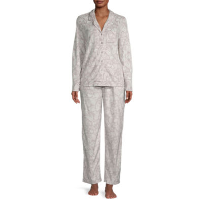 Adonna Fleece Womens Long Sleeve 2-pc. Pant Pajama Set