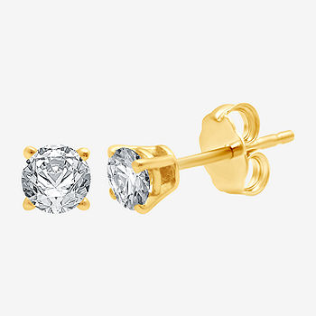 Letter V 14k Yellow Gold Single Stud Earring in White Diamond