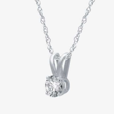 Womens 1 CT. Natural White Diamond 10K White Gold Round Pendant Necklace