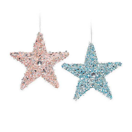 North Pole Trading Co. Tropical Punch Jeweled Starfish 2-pc. Christmas Ornament Set