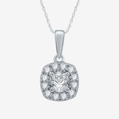 Yes Womens Lab Created White Sapphire Sterling Silver Cushion Pendant Necklaces