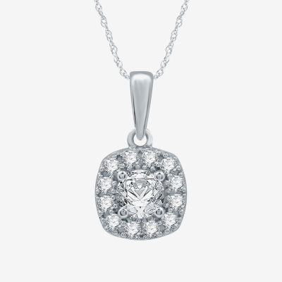 Yes, Please! Womens Lab Created White Sapphire Sterling Silver Cushion Pendant Necklace