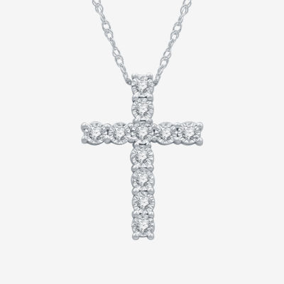 YES PLEASE! Womens 1/10 CT. T.W. Genuine Diamond Sterling Silver Cross Pendant Necklace