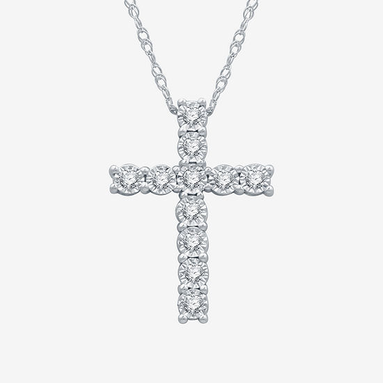 YES PLEASE! Womens 1/10 CT. T.W. Genuine Diamond Sterling Silver Cross Pendant Necklace