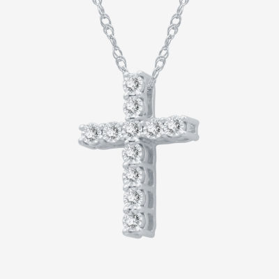 YES PLEASE! Womens 1/10 CT. T.W. Genuine Diamond Sterling Silver Cross Pendant Necklace