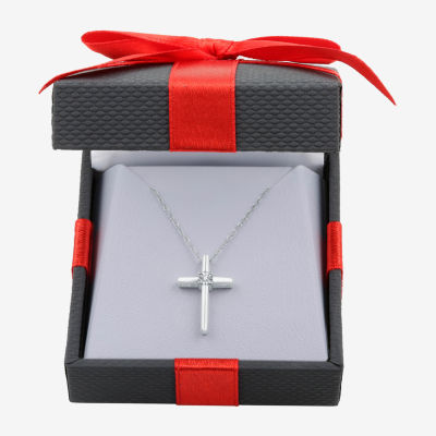YES, PLEASE! Womens Genuine Diamond Accent Sterling Silver Cross Pendant Necklace