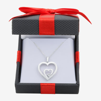Yes, Please! Womens Diamond Accent Mined White Diamond Sterling Silver Heart Pendant Necklace