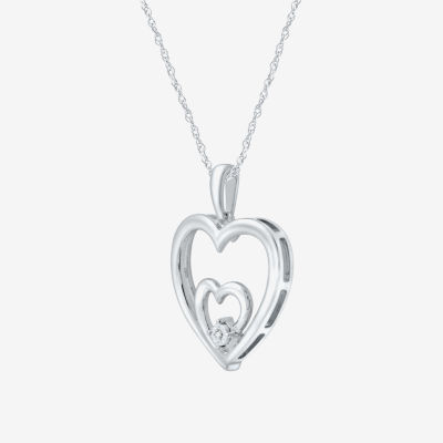 Yes, Please! Womens Diamond Accent Mined White Diamond Sterling Silver Heart Pendant Necklace