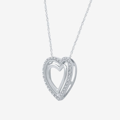 Yes, Please! Womens 1/10 CT. T.W. Natural White Diamond Sterling Silver Heart 18 Inch Pendant Necklace
