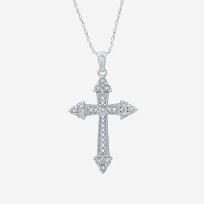 Yes, Please! Womens 1/10 CT. T.W. Mined White Diamond Sterling Silver Cross Pendant Necklace