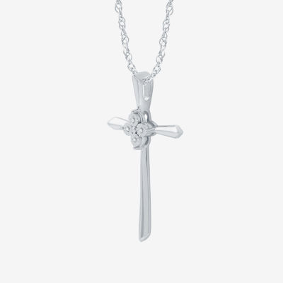 Yes, Please! Womens Diamond Accent Natural Diamond Sterling Silver Cross 18 Inch Pendant Necklace