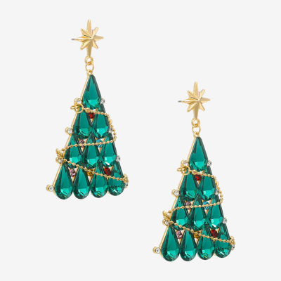 Bijoux Bar Christmas Tree Crystal Drop Earrings