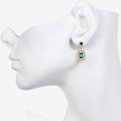 Bijoux Bar Delicates Gold Tone Womens Glass Rectangular Drop Earrings