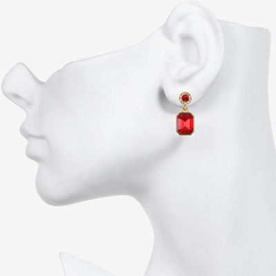 Bijoux Bar Delicates Gold Tone Womens Glass Rectangular Drop Earrings