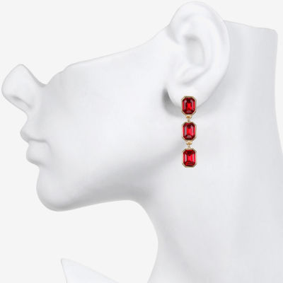 Bijoux Bar Delicates Gold Tone Womens Red Glass Rectangular Drop Earrings