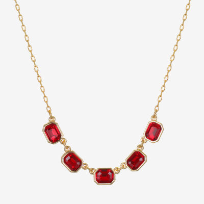 Bijoux Bar Delicates Gold Tone Womens Red 16 Inch Statement Necklace